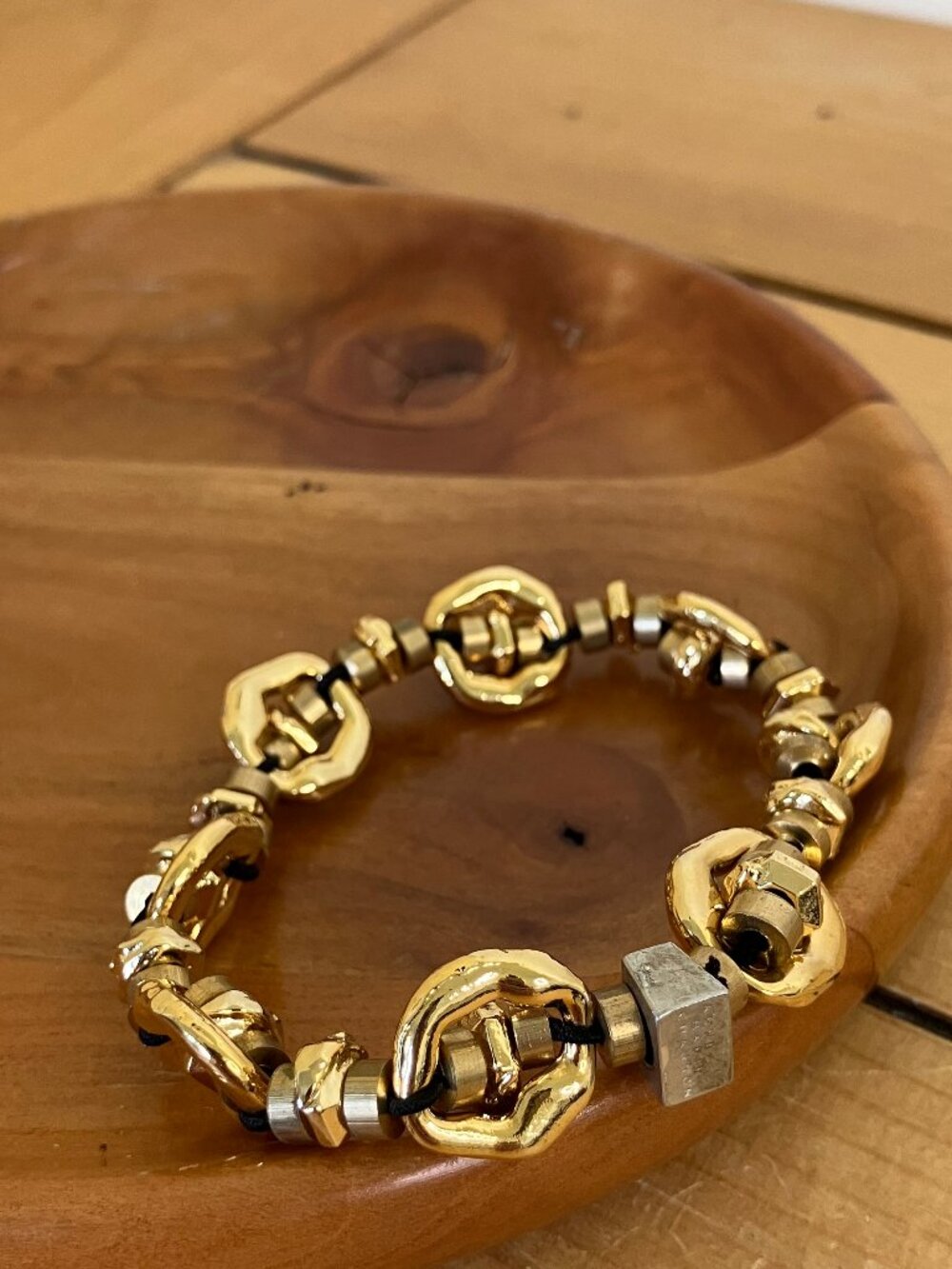 Anne-Marie Chagnon Modernist Gold Plated Pewter Stretch Bracelet